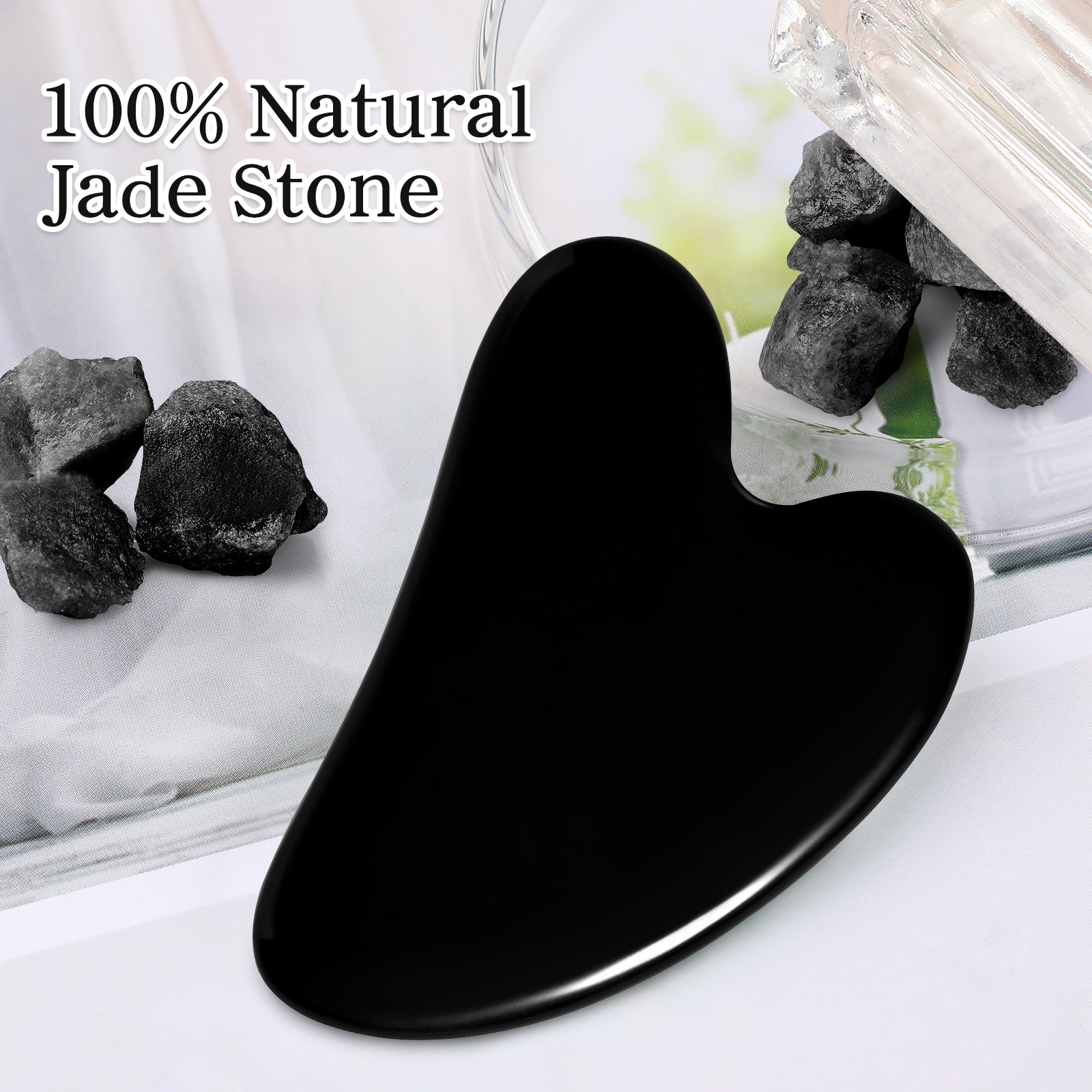 Black Gua Sha Jade Stone Tools Guasha Tool for Face Skincare Facial Body Relieve Muscle Tensions Reduce Puffiness Festive Gifts