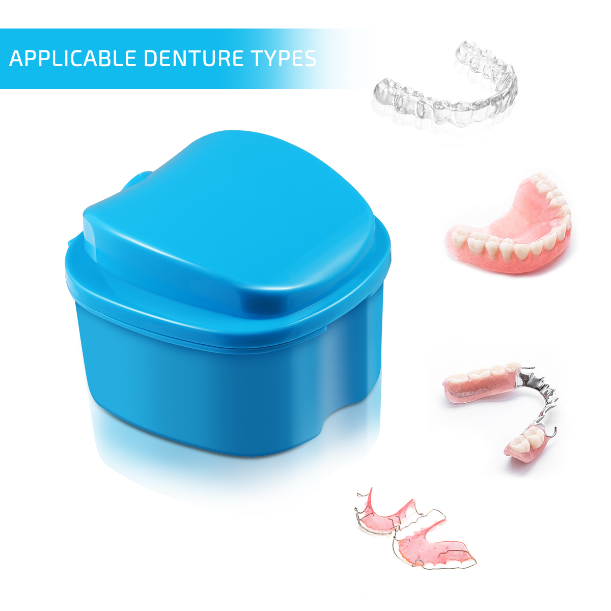 Denture Case Denture Bath Box Case Dental Orthodontic Retainer False Teeth Storage Case Box with Strainer denture cups for soaking dentures
